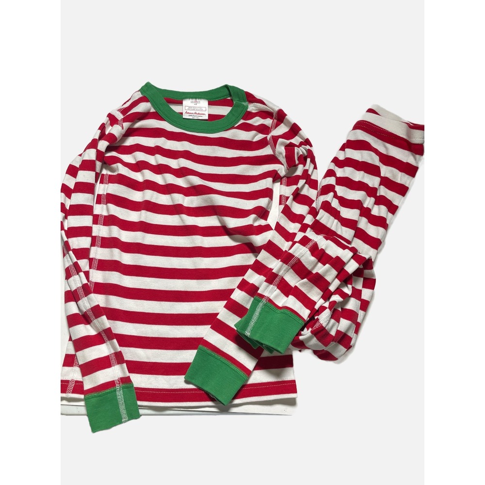 Hanna Andersson Pajama Set Kids 8 Red White Striped Holiday Organic Cotton PJs